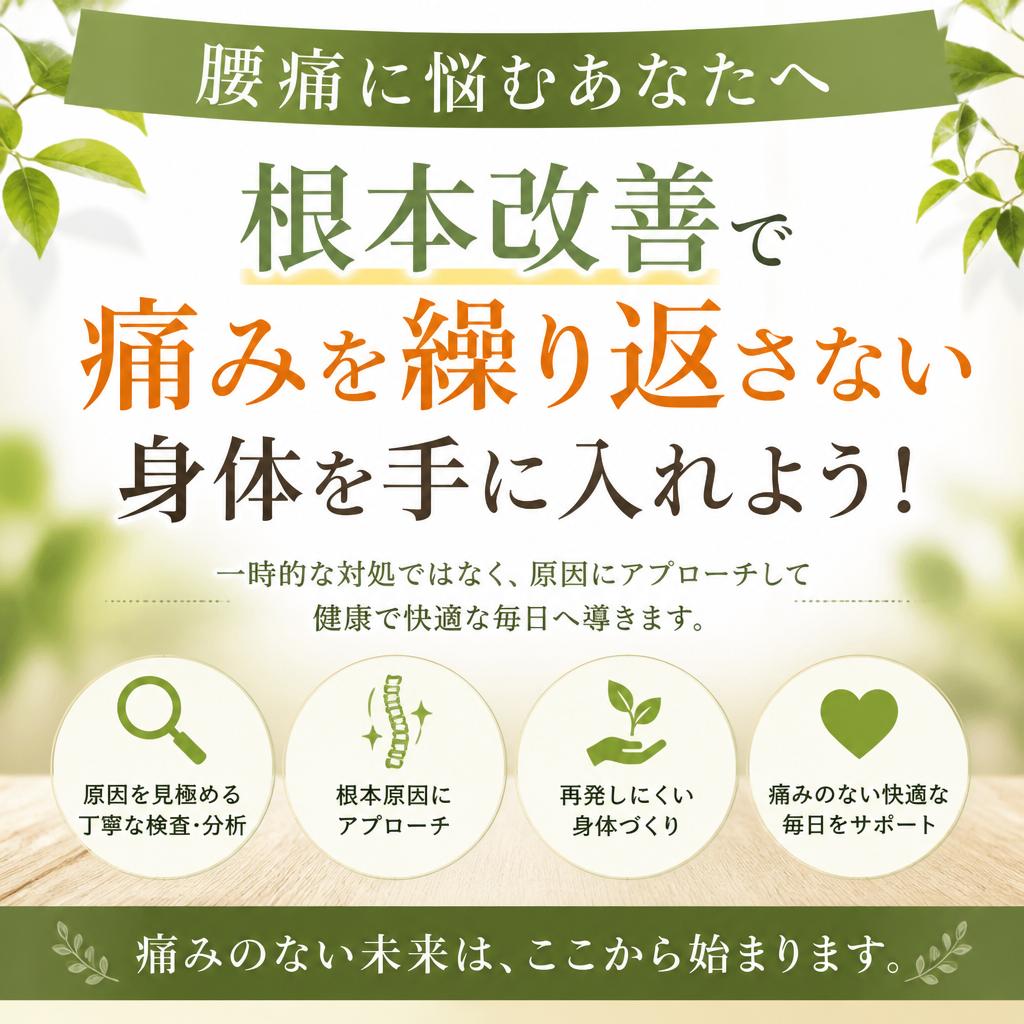 腰痛に悩むあなたへ、根本改善で痛みを繰り返さない身体を手に入れよう！