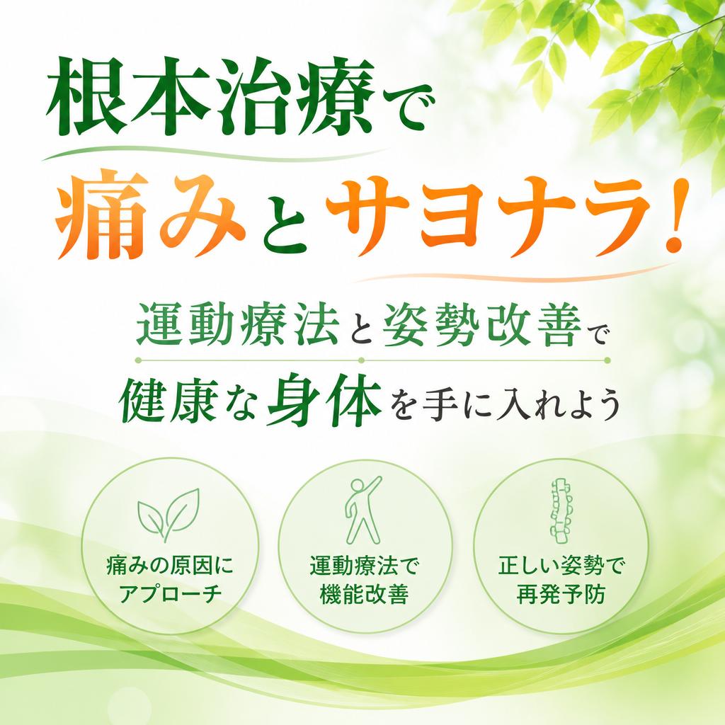 根本治療で痛みとサヨナラ！運動療法と姿勢改善で健康な身体を手に入れよう